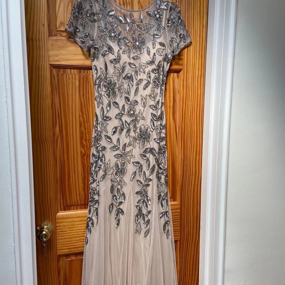 Adrianna Papell Floral beaded Godet Gown